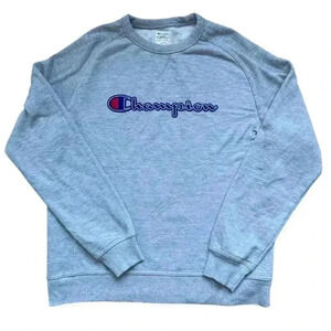 Vintage Champion Embroidered Logo Crewneck Gray Athletic Men's Large
